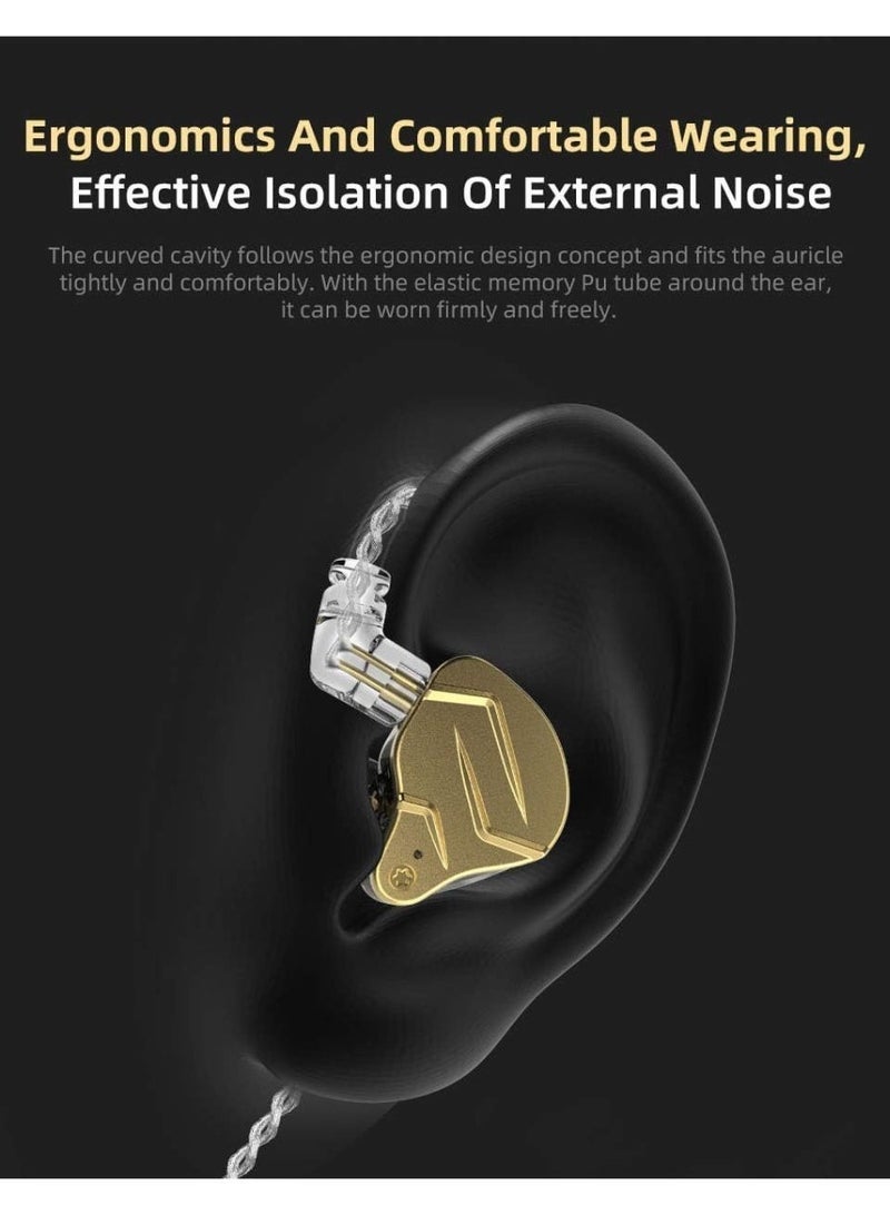 كي زد سماعة زد إس إن برو إكس مزدوجة المشغّل هجينة عالية الجودة هاي فاي داخل الأذن، بكابل قابل للفصل ذو منفذ ثنائي غائر وهيكل من سبائك الزنك المعدنية، باللون الذهبي - مع مايك - Image 3